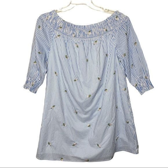 J.O.A. Womens Large Off The Shoulder Blue Striped Cotton Summer Mini Dress NWT - Picture 1 of 12